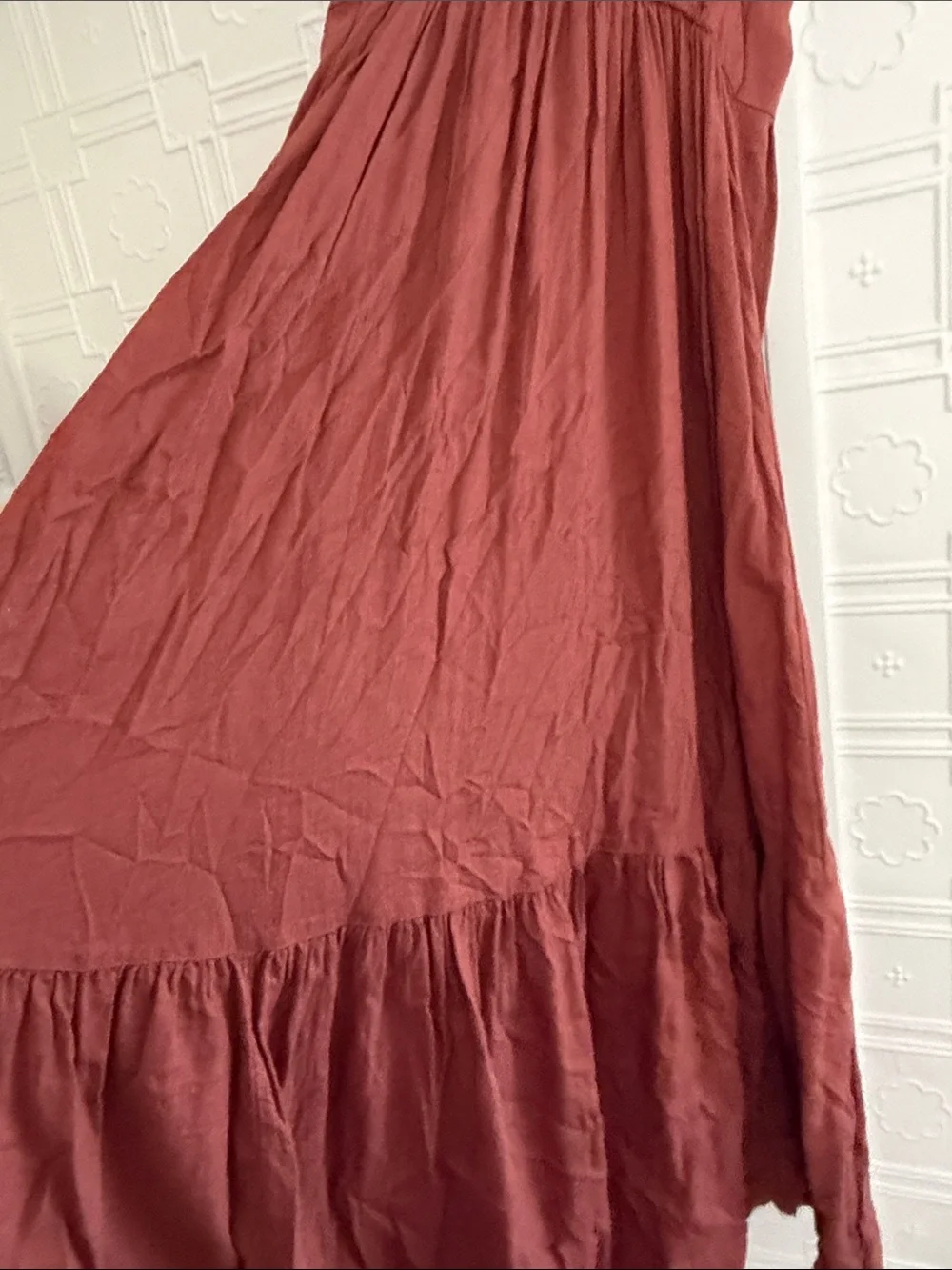 Abercrombie & Fitch Linen Blend Button-Front Maxi Dress Rust Brown XS
